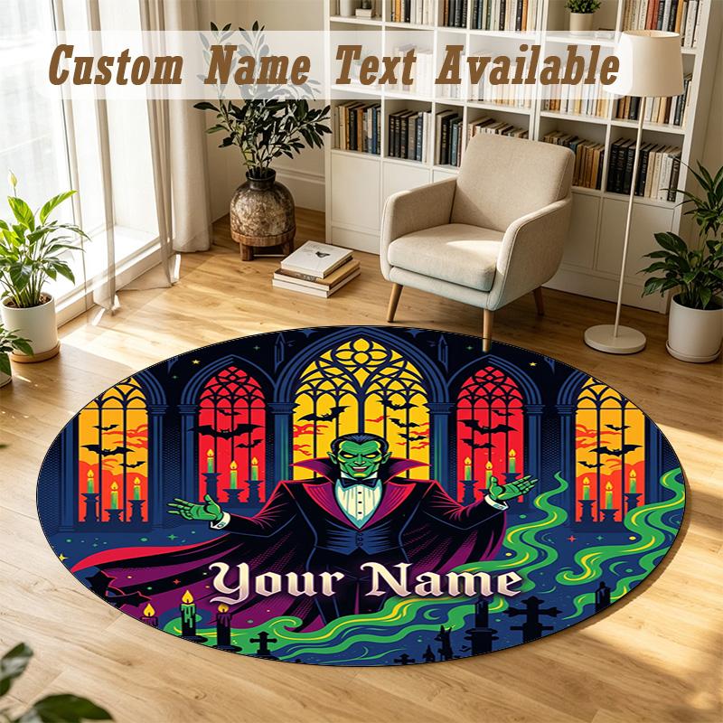 Dracula Personalized Round Rug Support Custom Name, Soft Home Decor Mat