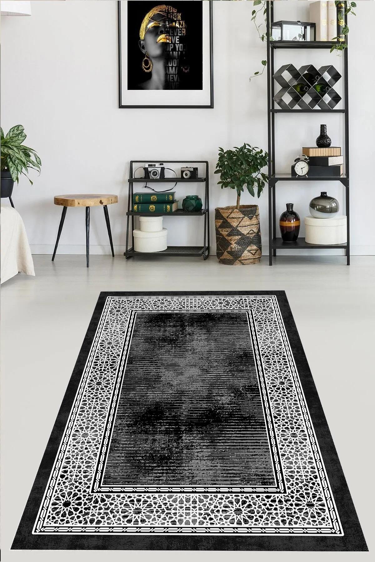 

YTRHOME Home Modern E1007 Нескользящая точечная основа с цифровой печатью нового поколения, ковер для гостиной, кухни, прихожей и напольный коврик 50 x 80 серый/чёрный