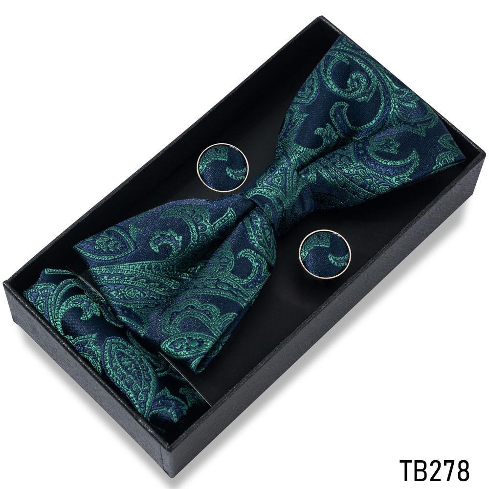 Classic Bowtie Bow Ties for Mens Butterfly Bowknot Pocket Square Cufflinks Suit Set Bussiness Accessories