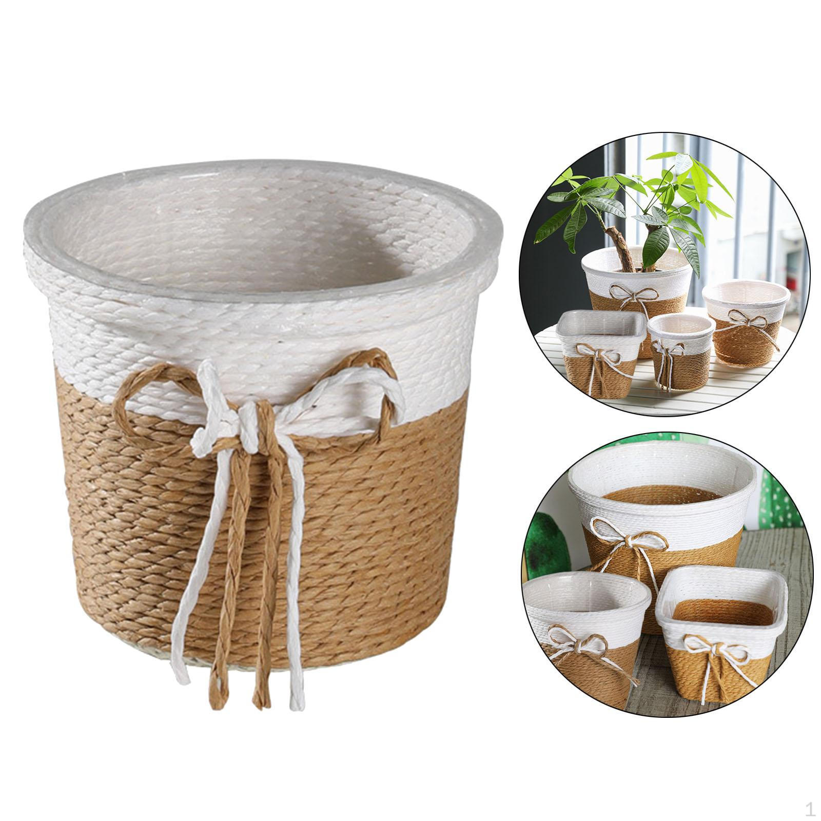

Woven Flower Basket Pot Cover Rustic Plant Container Flowerpot for Office Farmhouse 10.5x9cm