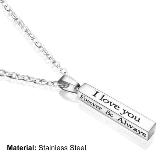I Love You Letter Print Chain Couple Necklace Stainless Steel Square Bar Pendant Party Necklace Jewelry Accessories