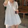 French White Design Hollow Lace Top Women's Summer Versatile Loose Short-sleeved Shirt Bubble Sleeve Shirt