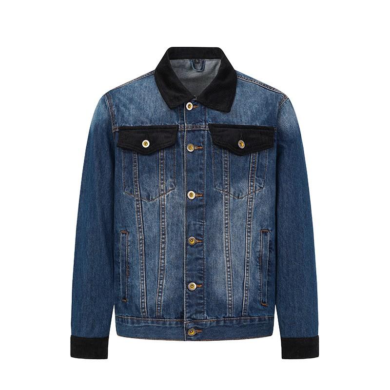 Mens Retro American Streetwear Denim Jacket With Collar Contrast Stitching Loose Fit Fall Winter Outerwear