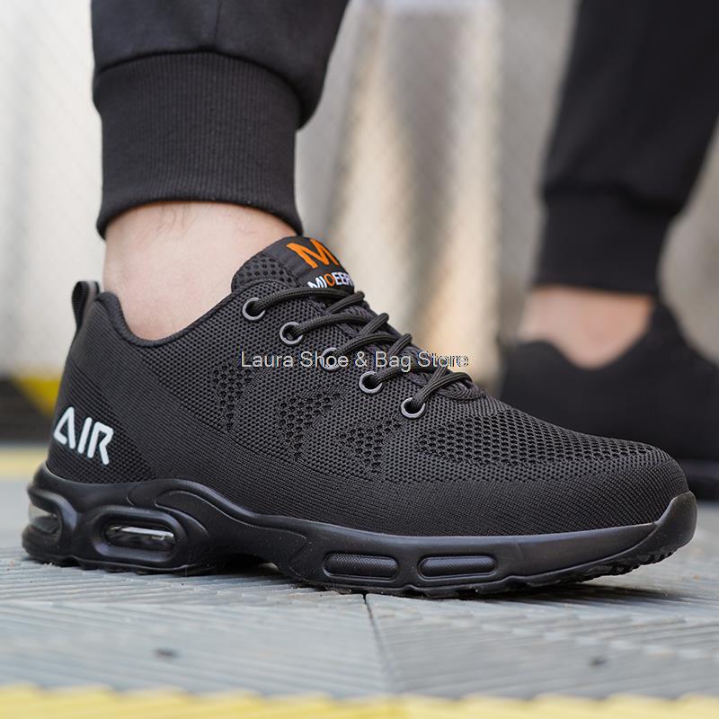 Mode Anti-Smash Sicherheitsschuhe Herren Stahlkappe Sneaker Luftpolster Sport Arbeitsschuhe Männlich Bauarbeit Sicherheitsstiefel Männlich Atmungsaktiv