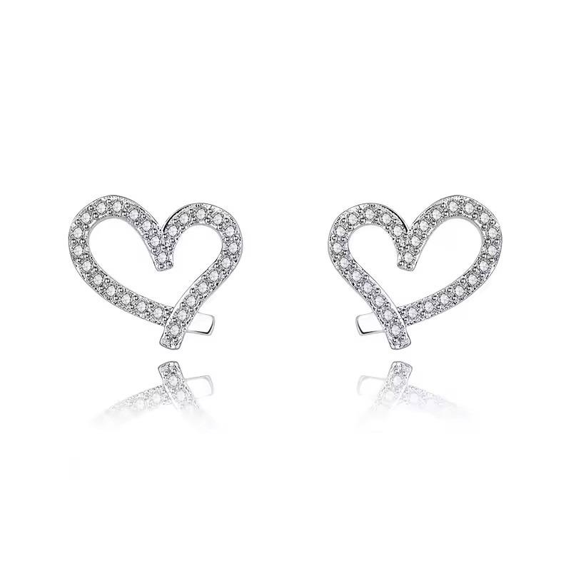 925 Silver Earrings Heart for Women Jewelry Wedding Engagement Party Gifts cute