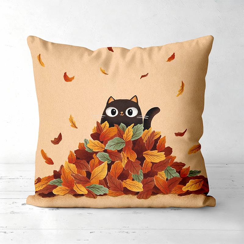

1 Pieces Black Cat Among Autumn Leaves Decorative Throw Pillow Polyester pillowcase sofa decorative cushion cov Headboard Pillow 45x45cm
