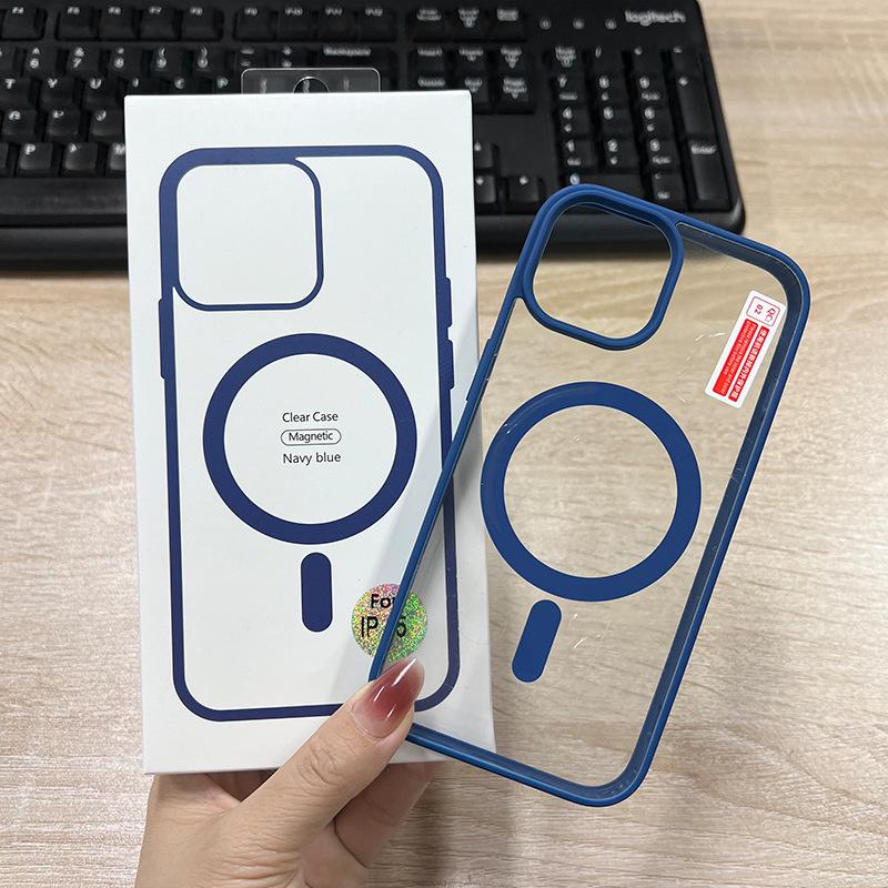 Applicable to iphone15 skin-sensitive frame magnetic case Apple 16ProMax transparent 13 protective cover 14 hard case wholesale