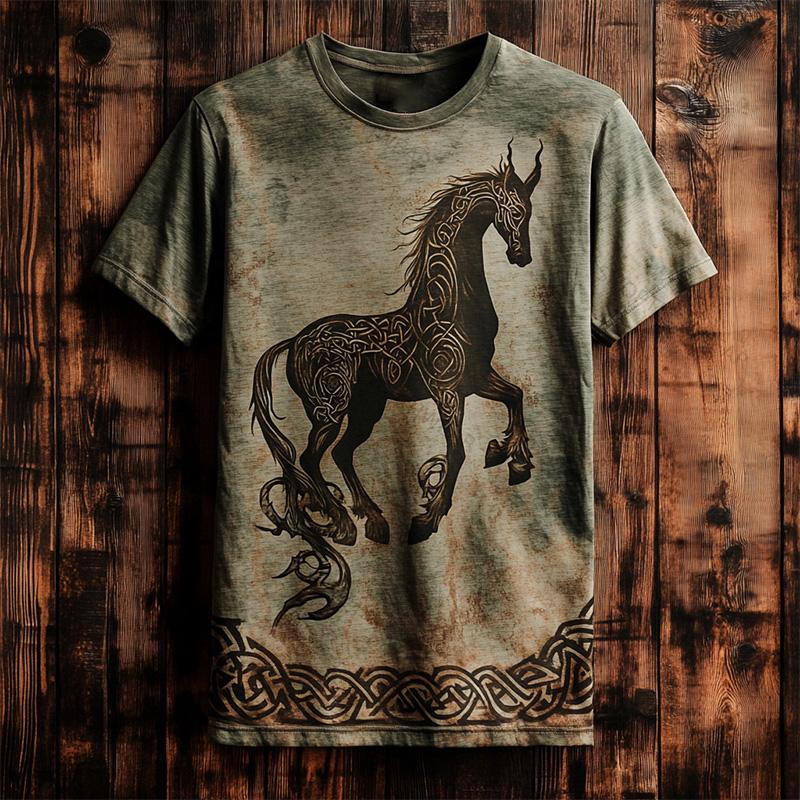 Vintage Men's Short-Sleeve T-Shirt Ethnic Print Casual Crew Neck T-Shirt Top Hip-Hop Street Style Outdoor Plus Size Tees Top Women Clothing