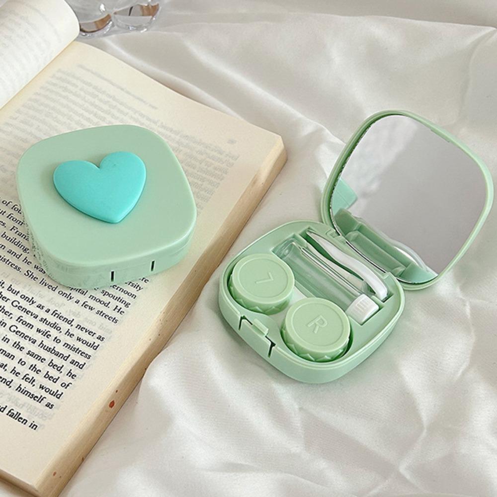 

Cute Mini Contact Lenses Container With Mirror Contact Lens Storage Box Travel Use зелений
