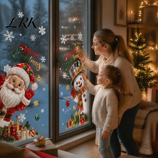 Festive Home Window Decor Christmas Static Clings, Santa Snowman PVC Stickers, Waterproof Easy Apply Holiday Film Glass Decals for Shop Decorations
