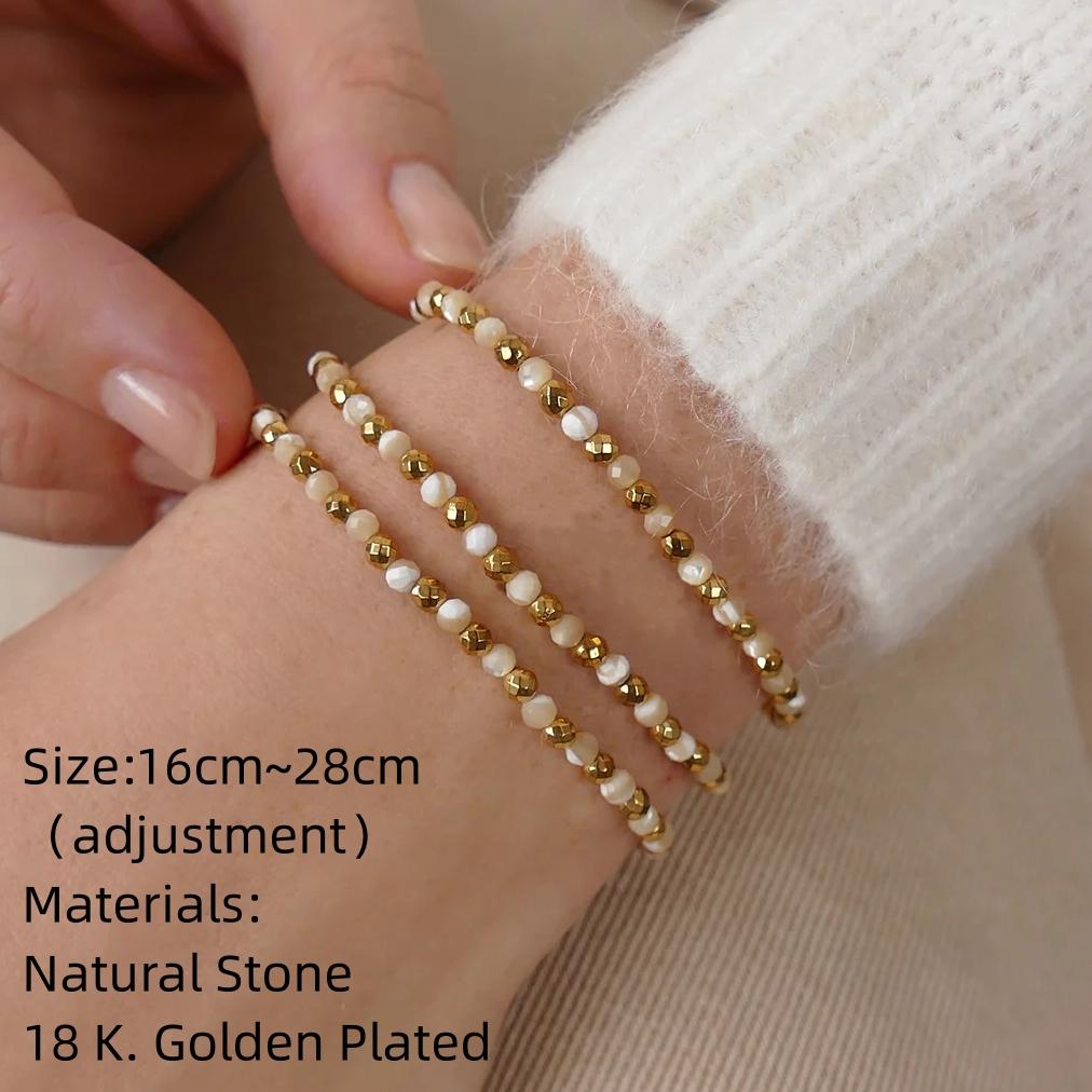 Vlen Natural Stone Faceted Bead Dainty Bracelet for Women Gold Plated 18 K Bracelets Girls Gift Simple Jewelry Fashion Pulseras