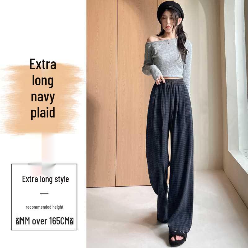 

Women s Black Plaid High-Waist Wide-Leg Pants - Slimming Retro Casual with Drawstring M