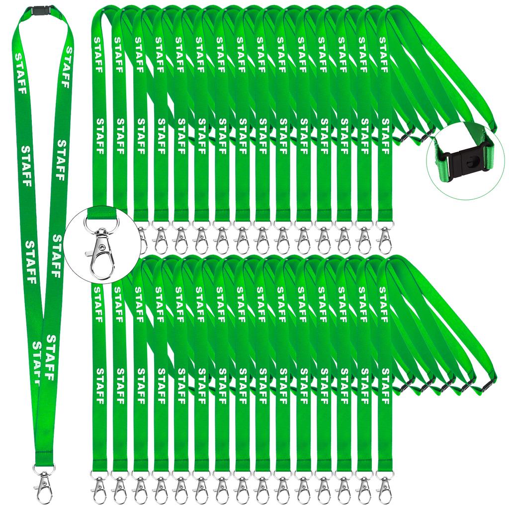 30 Pcs Safety Breakaway Staff Lanyards Pre Printed Green Neck Lanyard Staff Neck Strap With Swivel Plastic Clip And Safety Break
