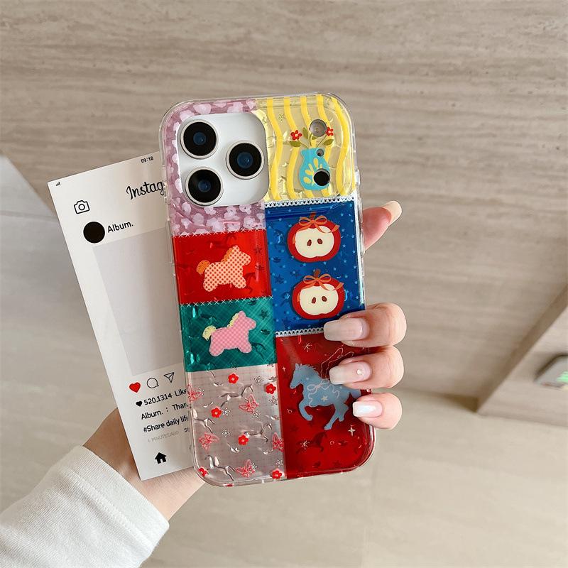 

Chinese Floral Patchwork Plaid Little Horse iPhone Case for 17/16 Pro Max/15/14 17
