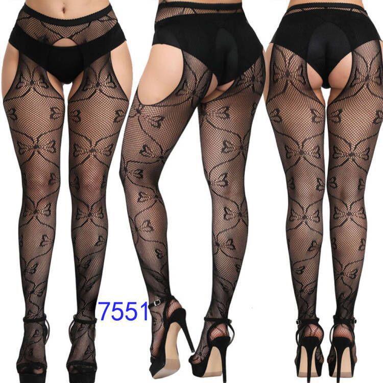 Women's Sexy Crotchless Fishnet Suspender Stockings with Eye Jacquard Design - Style 7501