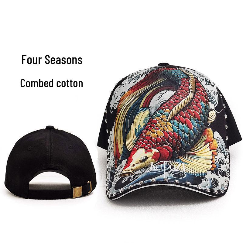 

Koi Illustration Mesh Baseball Cap: Stylish Sun Protection Duckbill Hat 56-60cm