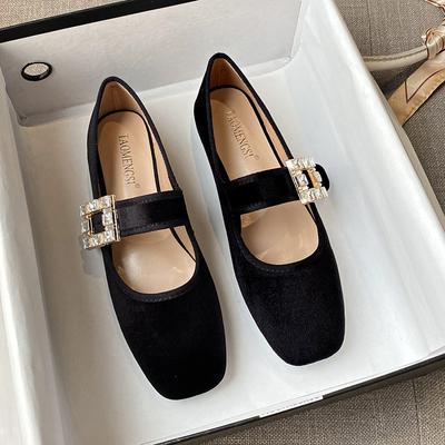 Water Diamond Square Buckle Ballet Flat Shoes Women's Single Shoes Mary Jane Shoes