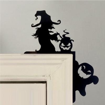 Halloween Door Corner Sign Wooden Black Pumpkin Witch Spider Web Castle Door Topper
