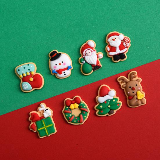 10Pcs Christmas Resin Accessories Cute Santa Claus Snowman Elk Christmas Tree Flat