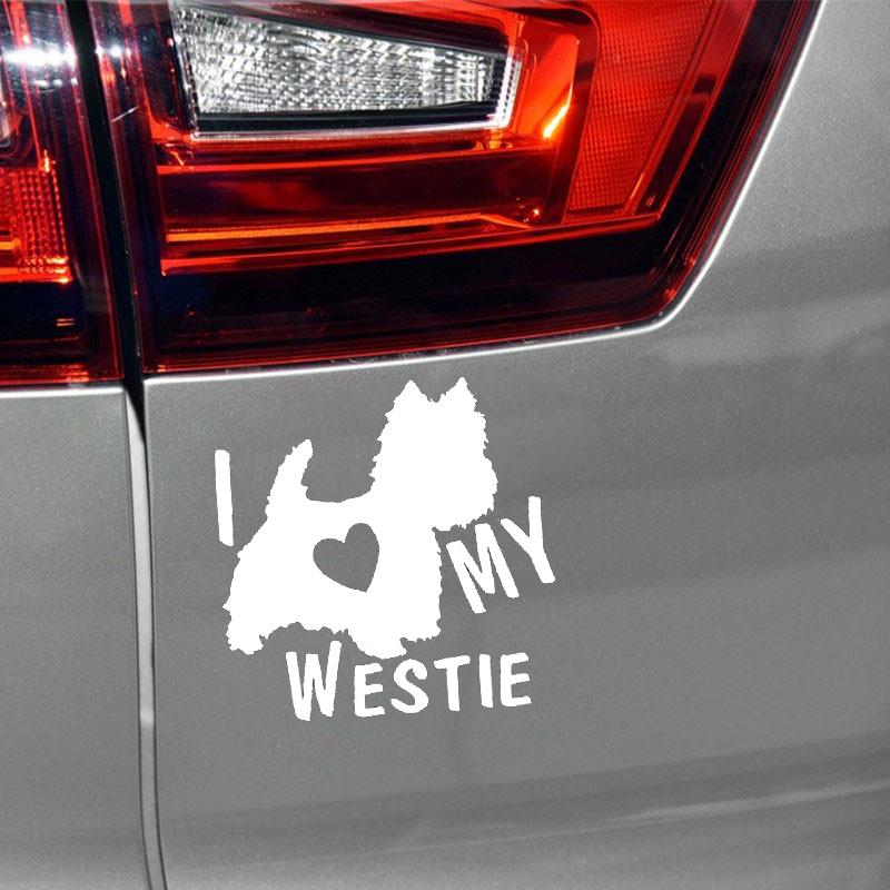 LYKX I LOVE MY WESTIE Terrier Dogs Car Sticker Automobiles Exterior Accessories Vinyl Decal for Toyota Honda Lada Vw Bmw