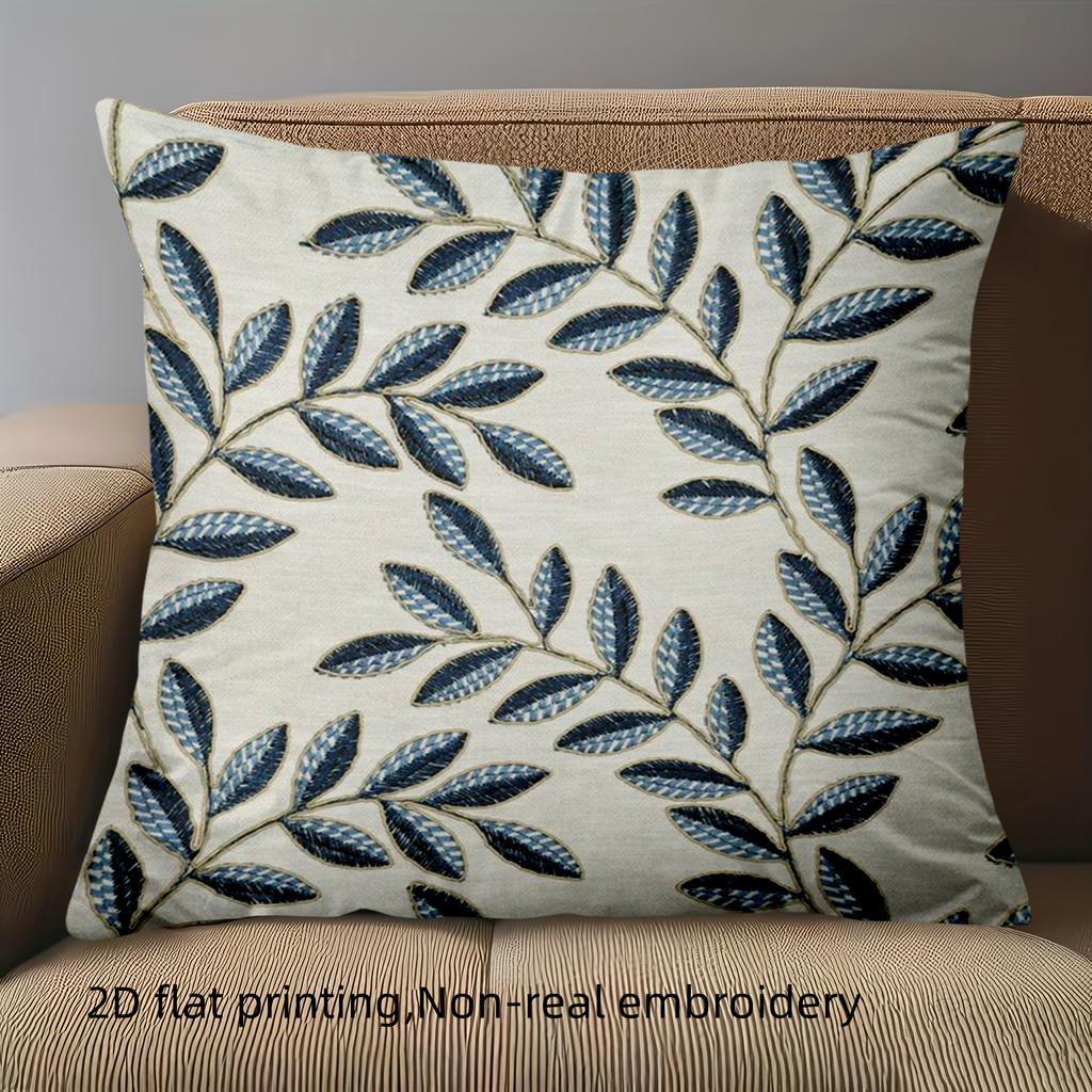 1 pillowcase 2D flat printing Blue Leaf Patterned 2D Printed Cushion Covers Polyester pillowcase sofa decorative cushion cover