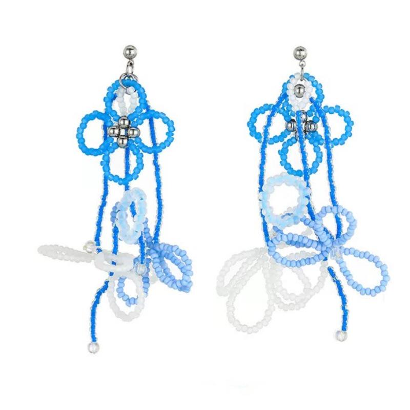 Vintage Blue Glass Bow Earrings - Retro Design Ornament
