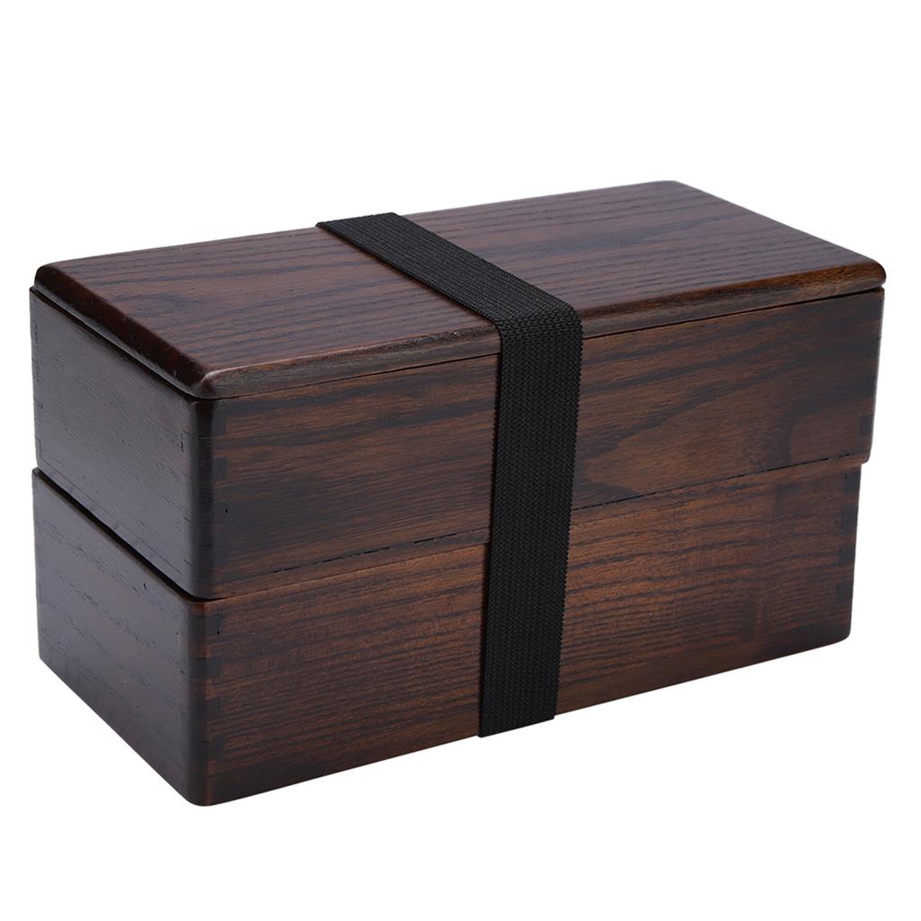 Holz-Lunchbox, doppelstöckiger Lebensmittelbehälter, tragbar, Sushi für die Schule, , Picknick, gute Wärmeisolierung, geruchlos, mit 3 Fächern, idl