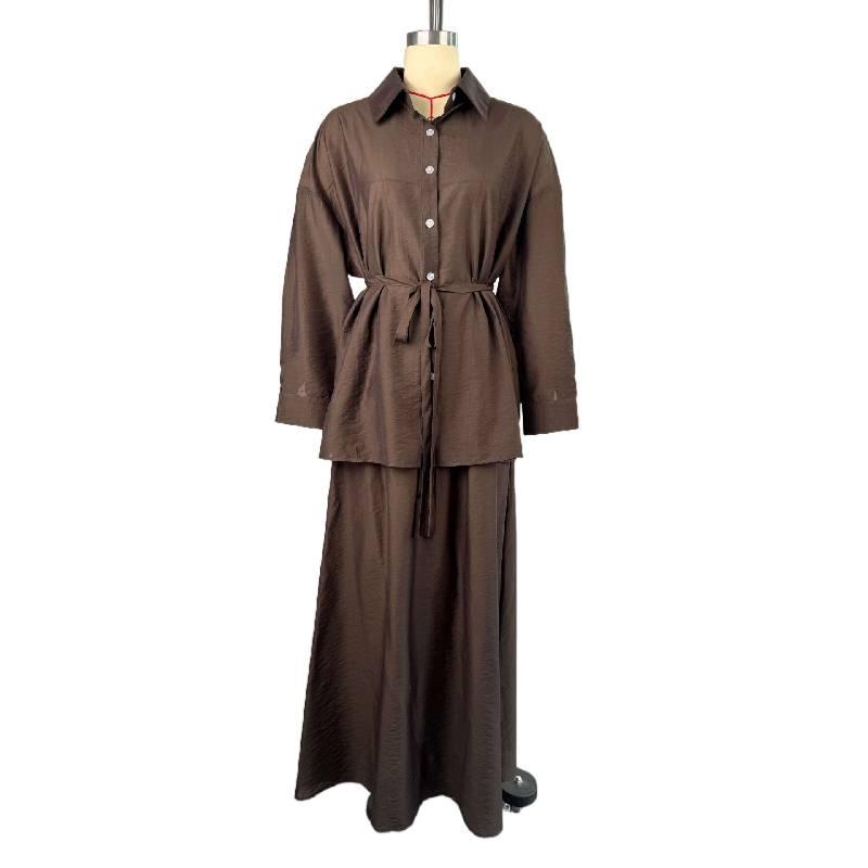 2026 New Fashion Women's Loose Long-Sleeve Shirt with Turn-down Collar and High-Waisted Skirt Set