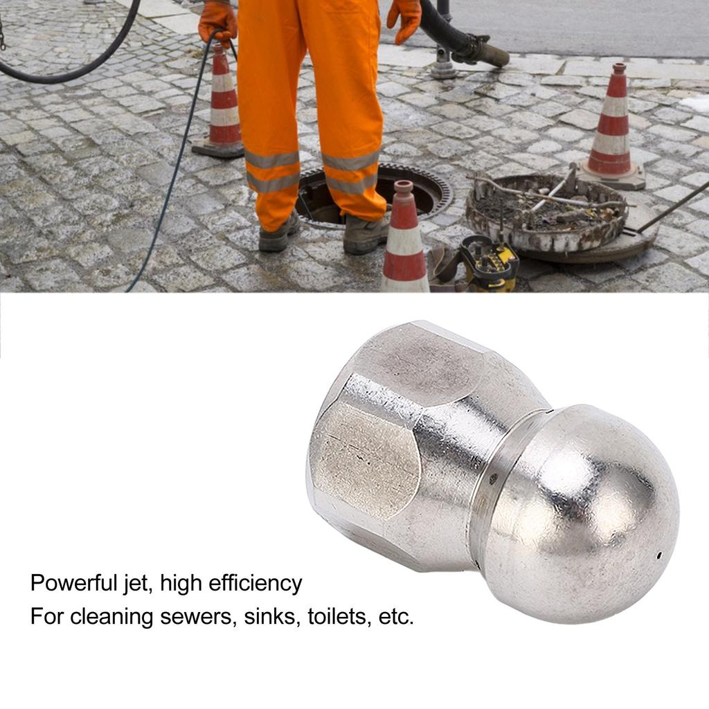 5000PSI High Pressure Washer Nozzle Pipe Dredging Cleaning Nozzle Stainless Steel Jetter Nozzle Ball Head Front 1 Rear 6 Holes G3/8in