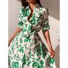 Robe à manches longues, taille nouée, col évasé, 2025