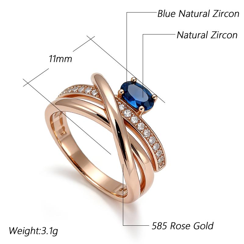 Kinel Unusual 585 Rose Gold Color Cross Rings for Women Luxury Shiny Blue Natural Zircon Accessories Party Daily Jewelry