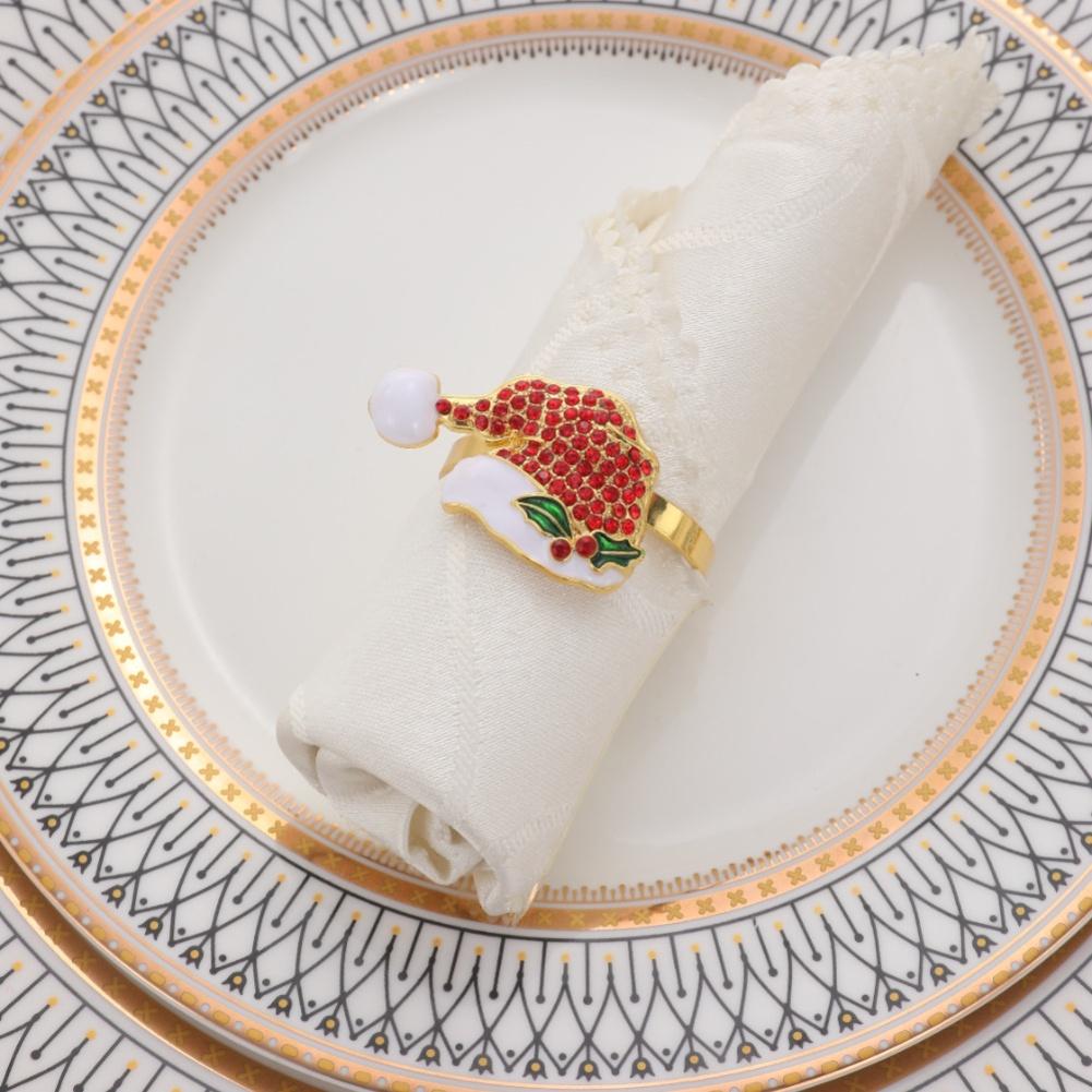 Zinc alloy Christmas napkin ring with diamond accent in Christmas hat shape suitable for festive table settings