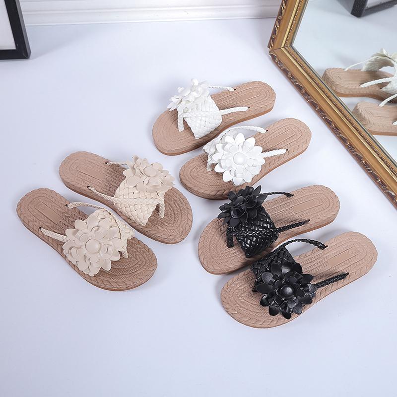 Mode Sommer Retro Trend Damen Hausschuhe Mode Zöpfe Floral Zehenclip Flache Sandalen Lässig Strand Damen Schuhe Flip Flops Sandalen