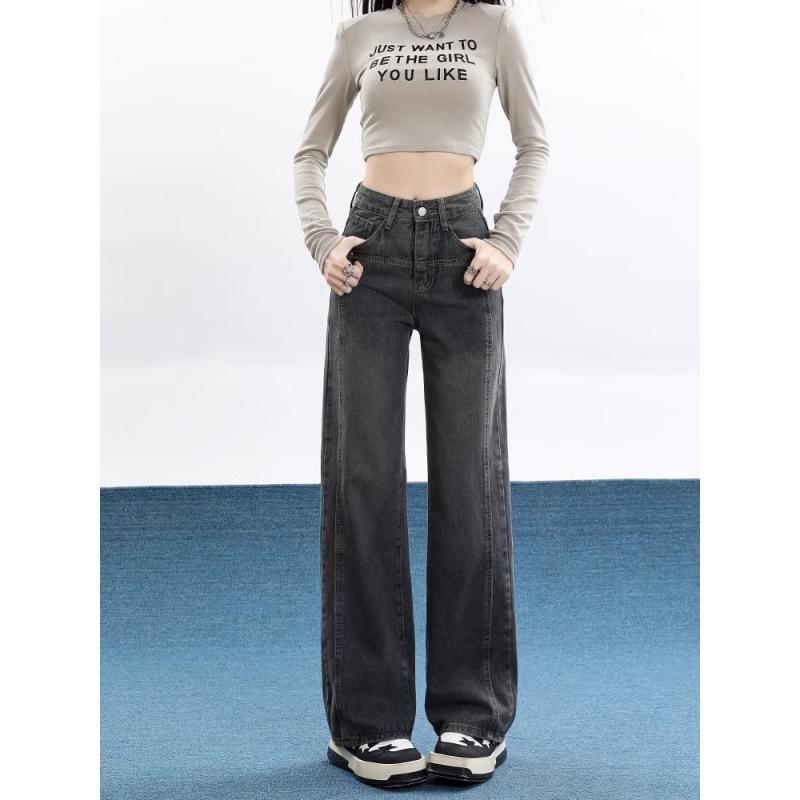 Women's Black Fleece-Lined Straight-Leg Jeans, Plus Size, Slimming Fit, Autumn/Winter 2024 Collection