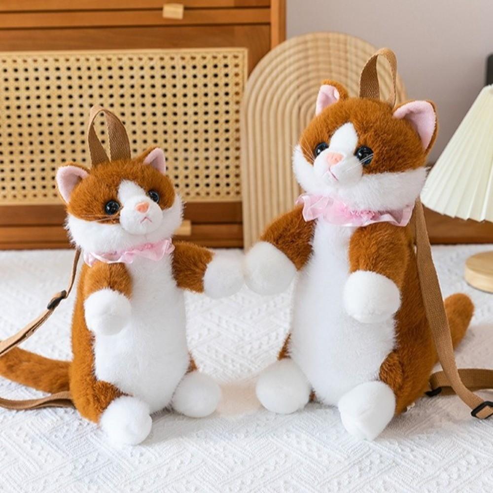 Soft Realistic Cat Backpack Fluffy Stuffed Animals Plush School Bag  Travel Storage