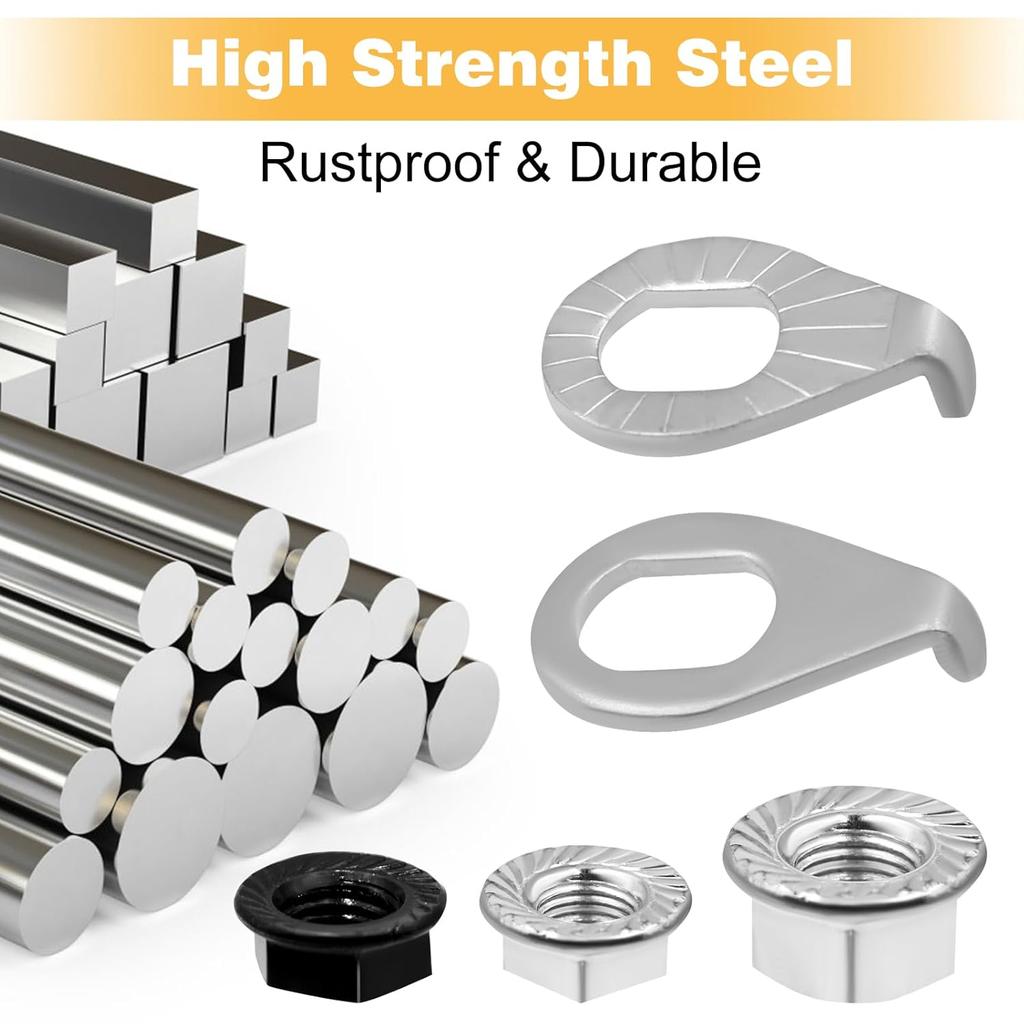 24PCS Bike Axle Nuts & Safety Washers Kit, 3 Sizes M8/M9.5/M10 Bicycle Wheel Hub Nuts, Front & Rear Wheel Replacement Parts For