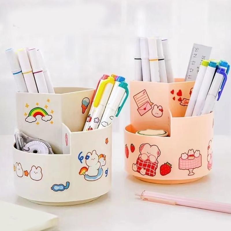 360 Degree Rotating Desktop Organizer Multi Functional Plastic Storage Box With Partition Design For Work and Study