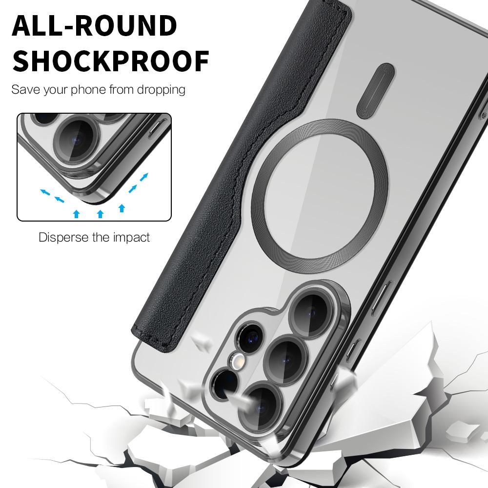 Magsafe Magnetic Luxury Solid Color Leather Flip Wallet Card Slot Phone Case For Samsung S26 Ultra S23 S25 Edge S22 S24Plus A35 5G/A36/A55/A17 Cover