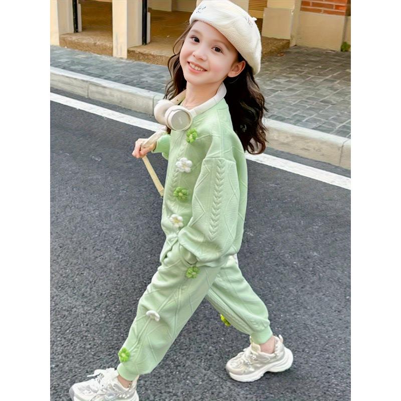 Girls Flower Print Sweatshirt and Pants Outfit 2 Piece Set Long Sleeve Casual Tracksuit for Toddler Kids Spring Autumn Clothing
