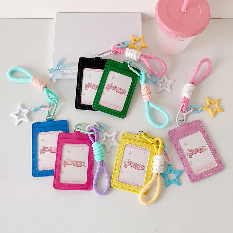 Portable ID Card Badge Holder Korea Version Star Small Photocard Sleeves with Pendant Keychain