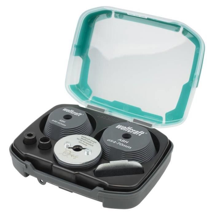 Set d'aide au forage - Wolfcraft - 3 pièces - Ø 35-70 mm - Corps en plastique - Aide à l'insertion