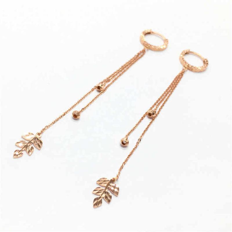 Purple Gold Round Bead Fringed Long Earrings, Luxury Shiny Rose Gold-Plated Car Flower Maple Leaf Earrings.