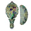Vintage Folding Hand Mirror with Carved Comb Portable Travel Long Handle Metal Makeup Mirror Women Decorative Handheld Desk Vanity Mirror