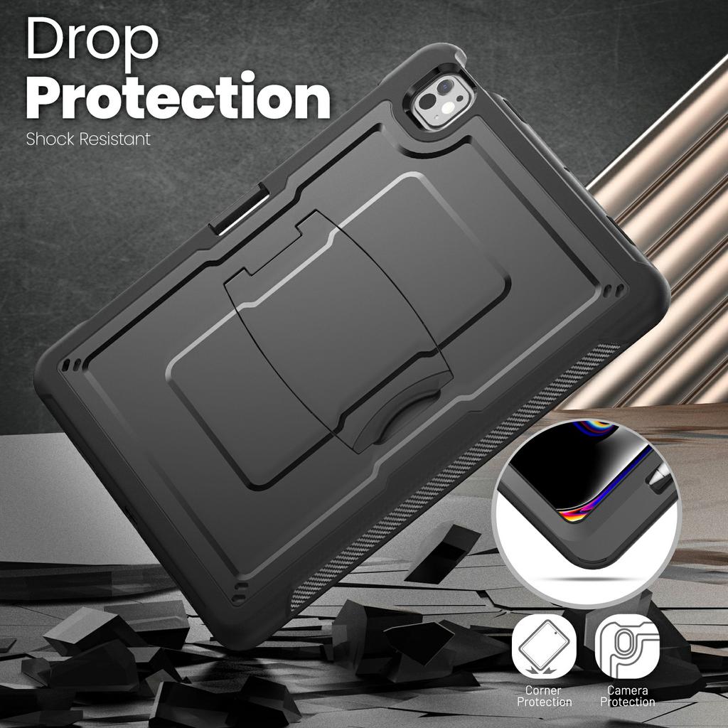 For iPad Pro 13 (2024) Case PC+TPE Tablet Cover with Hidden Zinc Alloy Kickstand