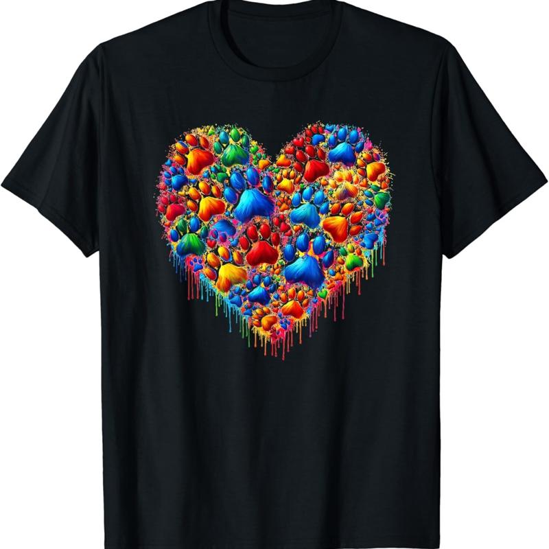 Feline Friend Paw Heart Print and Adopt a Cat T Shirt S разноцветный