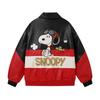 American Street Style Color Block Cartoon Embroidered PU Leather Jacket Loose Fit Couples