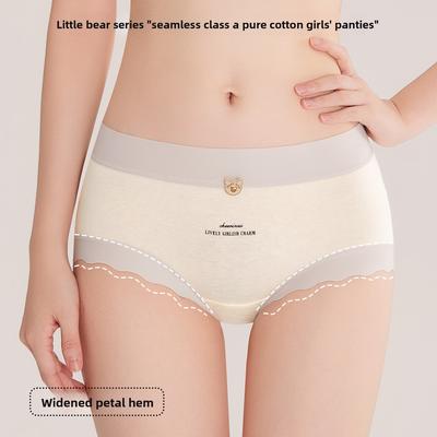 Ropa interior de algodón puro dulce 10A antibacteriana con entrepierna extendida para niñas, primavera y otoño
