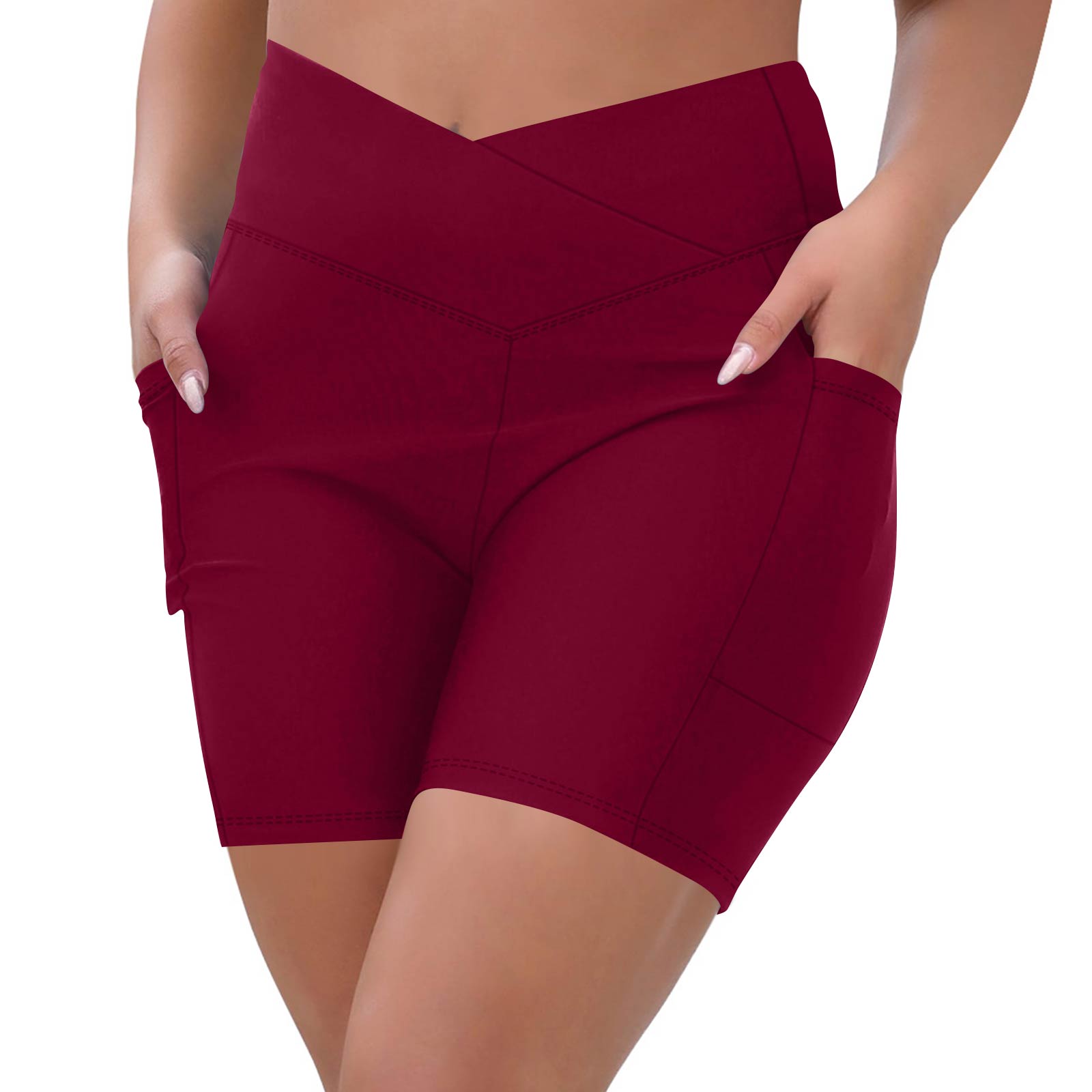 

Women s Fashionable Casual Plus Size Pocketed Athletic Leggings With High Waist And Butt-Lifting Effect Cropped To Mid-Thigh Length XL