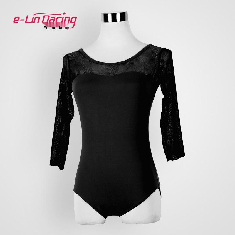 

Мереживний комбінезон з рукавом до ліктя для дорослих жінок для тай-чи, гімнастики, повітряної йоги, балету та танців XL чорний