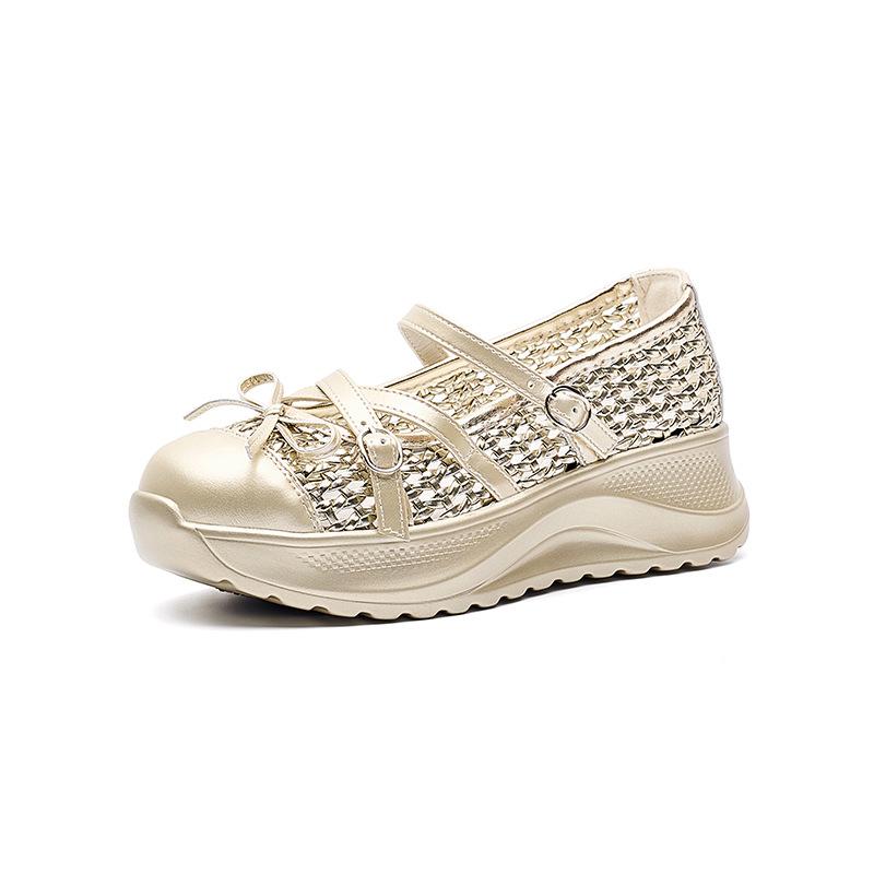 Woven hollow white shoes women's summer new Korean thick-soled muffin casual fashion versatile height-increasing shoes